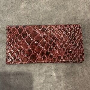 Snake Embossed Pink Faux Leather Checkbook Cover Wallet Clutch